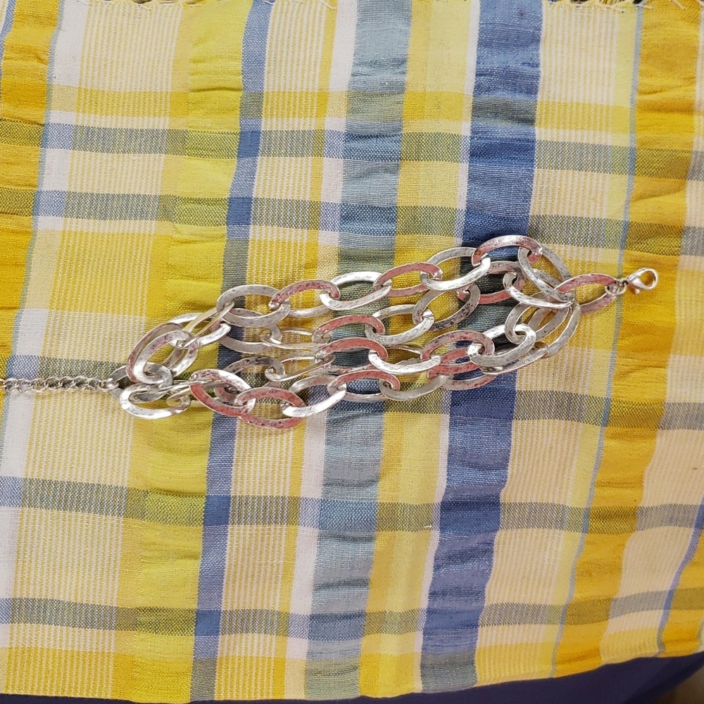 Distressed/hammered silver-tone multi row bracelet